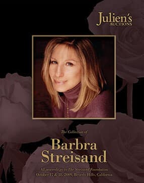 A poster for Julien's Auctions featuring a picture of Barbra Streisand 